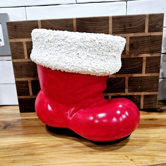 Vintage Ceramic Christmas Red Santa Boot Planter With White Trim - Picture 1 of 8